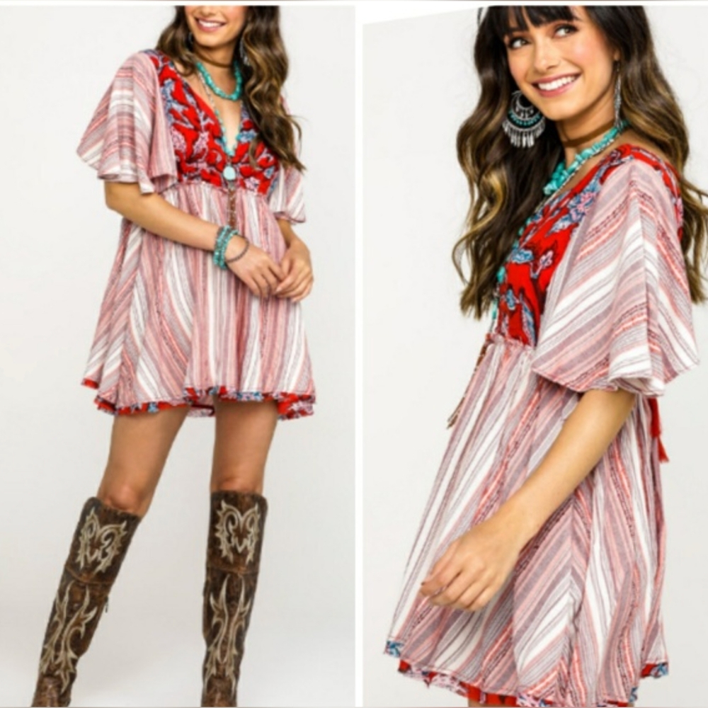 Free People Under The Sun Tunic Dress in Red Rome